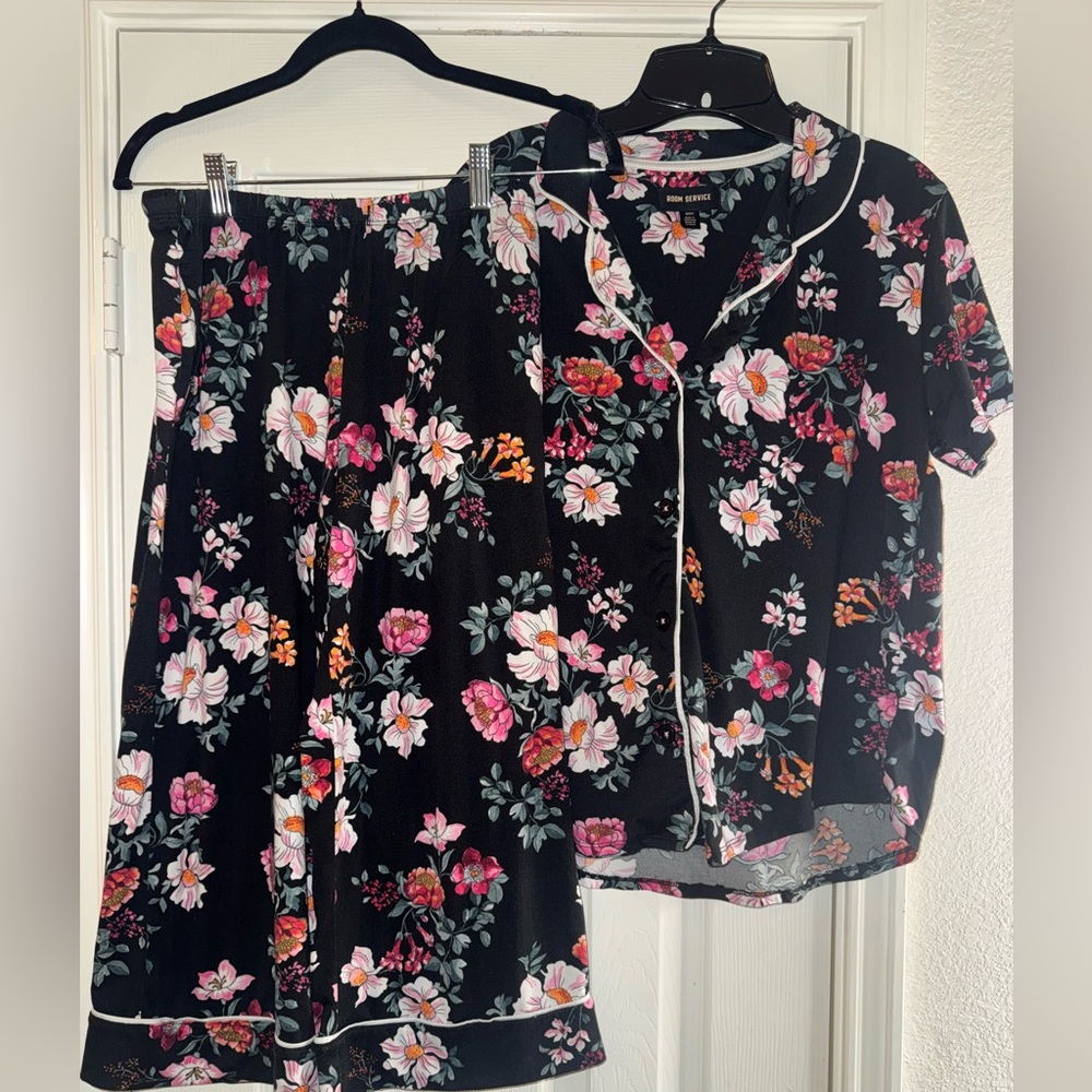 Room Service Floral Black Pajama Set